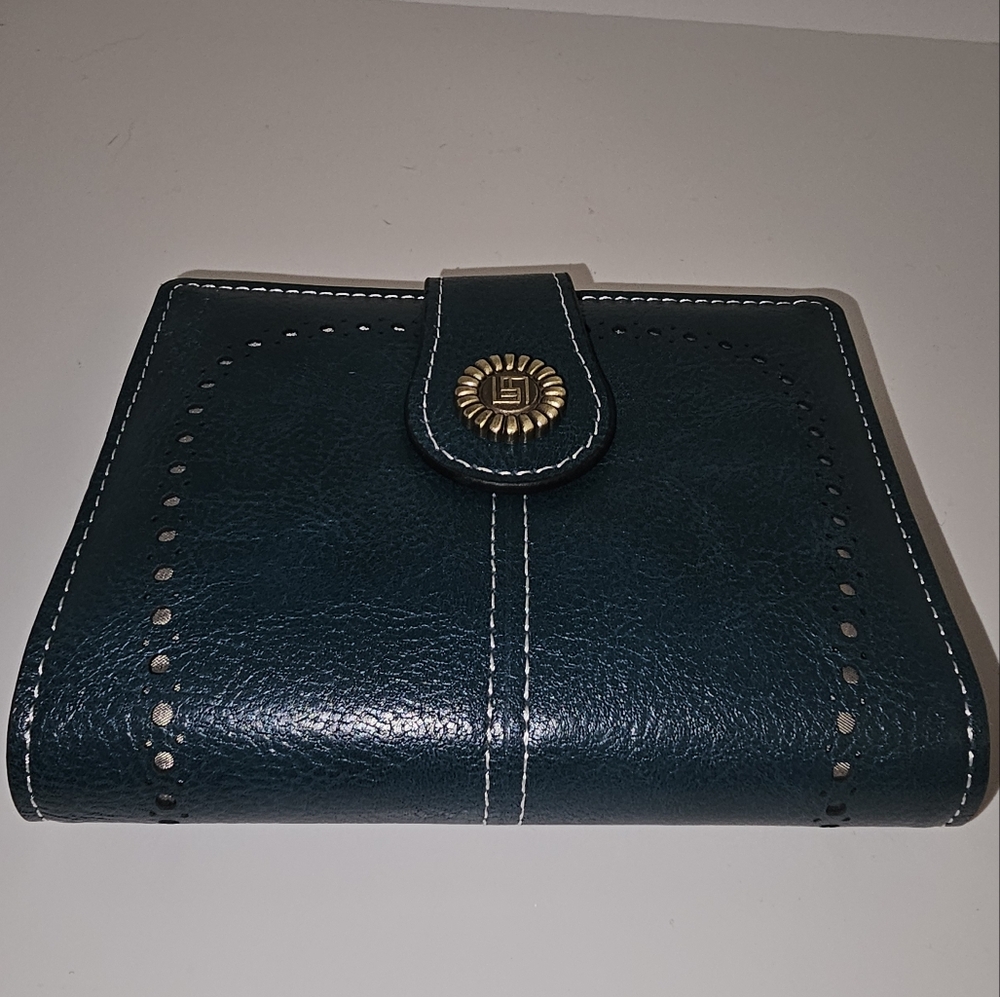 Dark Green Leather Wallet with Gold Accent